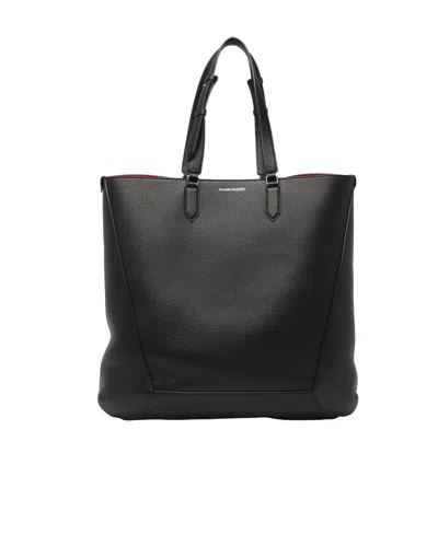 Alexander Mcqueen The Edge Leather Tote Bag In Black