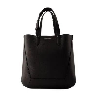 Alexander Mcqueen The Edge Medium Leather Tote Bag In Black