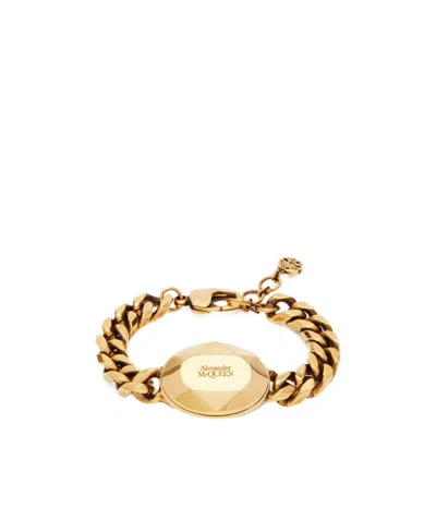 Alexander Mcqueen The Faceted Stone Chain Bracelet In Gold Tone