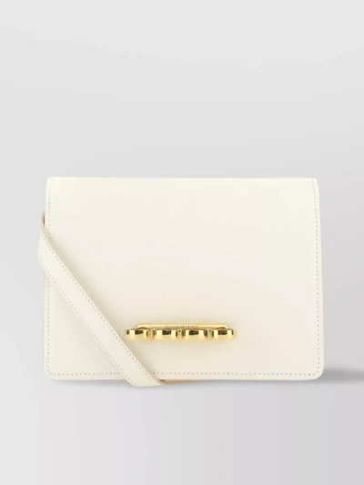 Alexander Mcqueen The Four Ring Shoulder Bag In Pure Leather In White