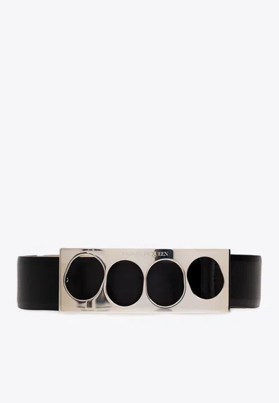 ALEXANDER MCQUEEN THE GRIP BUCKLED BELT IN CALF LEATHER