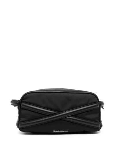 Alexander Mcqueen Black Beauty Case With Harness Detail In Fabric And Leather Man