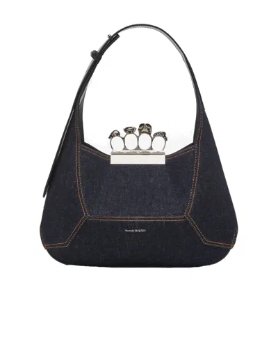 Alexander Mcqueen The Jewelled Denim Tote Bag In Blue