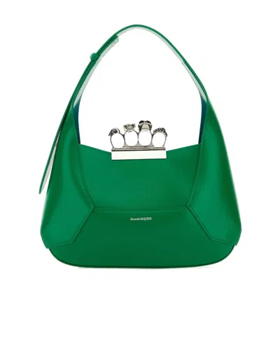 Alexander Mcqueen The Jewelled Hobo Leather Shoulder Bag In Brightgreen