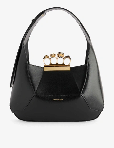 Alexander Mcqueen The Jewelled Hobo Leather Bag In Black