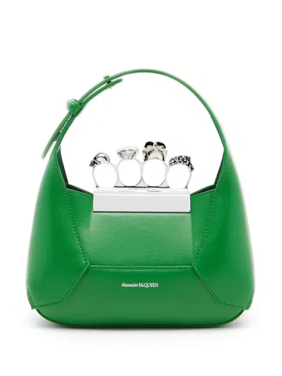 Alexander Mcqueen The Jewelled Hobo Leather Mini Bag In Green