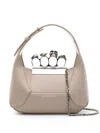 Alexander Mcqueen Mini Jewelled Hobo Leather Bag In Nude
