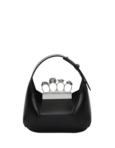 Alexander Mcqueen The Jewelled Hobo Mini Bag In Black And Silver