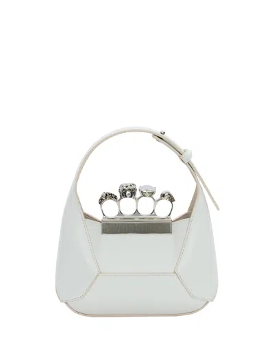 Alexander Mcqueen The Jewelled Hobo Mini Bag In Ivory And Silver In White