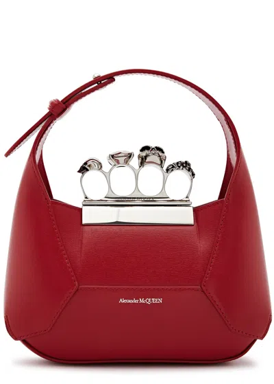 Alexander Mcqueen The Jewelled Hobo Mini Leather Top Handle Bag In Red
