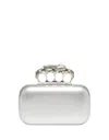 Alexander Mcqueen Four-ring Metallic Leather Clutch Bag In Silver