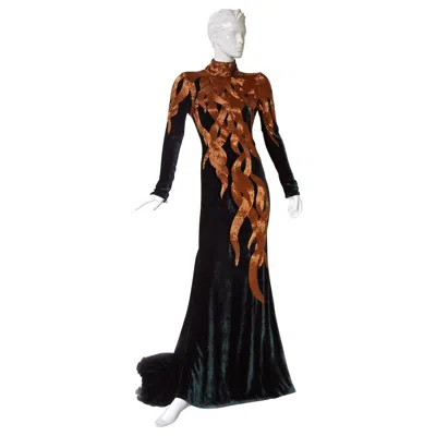 Pre-owned Alexander Mcqueen The Nwt  2007 Velvet Beaded Flame Gown Entrance Maker! In Red