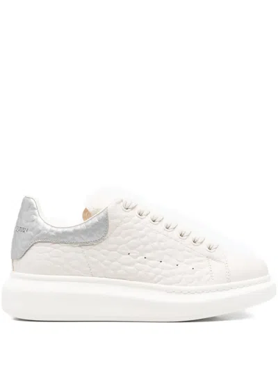 Alexander Mcqueen Oversized Sneakers With Textured Silver Heel Tab Shoes In White