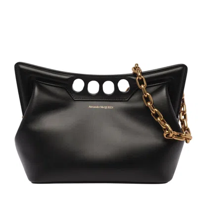 Alexander Mcqueen Small The Peak Leather Shoulder Bag In Black