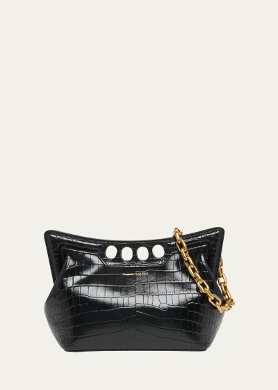 Alexander Mcqueen The Peak Small Croc-embossed Top-handle Bag In Schwarz