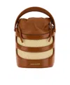 Alexander Mcqueen Women Two-tone Leather And Raffia Mini The Rise Bucket Bag In Brown