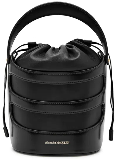 Alexander Mcqueen The Rise Leather Bucket Bag In Black