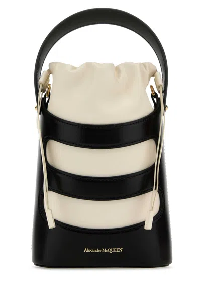 Alexander Mcqueen Two-tone Leather Mini The Rise Bucket Bag In Orange