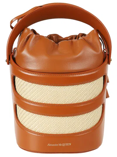 Alexander Mcqueen The Rise Mini Bucket Bag In Tannatural