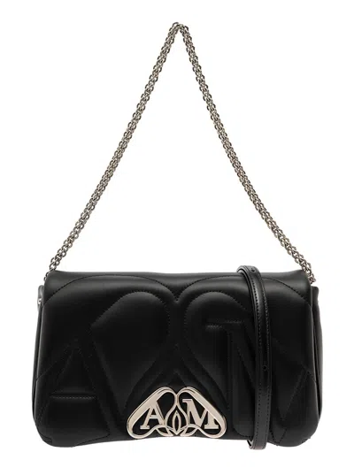 ALEXANDER MCQUEEN ALEXANDER MCQUEEN WOMEN 'THE SEAL' BLACK SHOULDER BAG WITH SEAL DETAIL IN MATELASSÉ LEATHER WOMAN