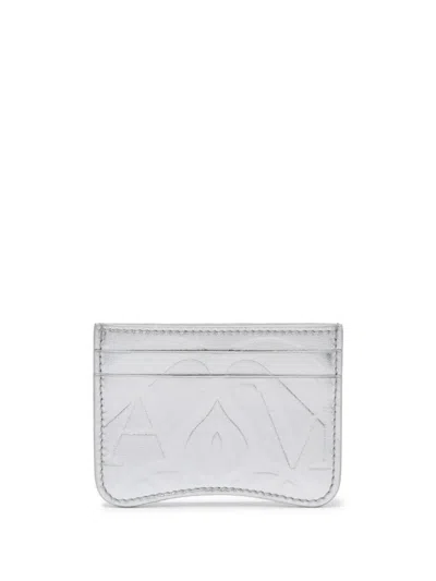 Alexander Mcqueen The Seal Leather Card Holder In Silver