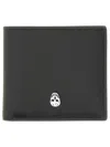 Alexander Mcqueen Calfskin Skull Bifold Card Holder In Black