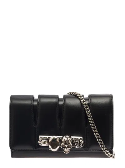 Alexander Mcqueen The Slush Black Clutch With Skull Detail In Leather Woman