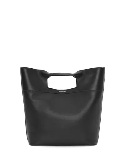 Alexander Mcqueen Leather Logo Print Tote Bag In Black