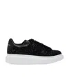Alexander Mcqueen Oversized Embellished Leather Sneakers In Black