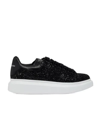 Alexander Mcqueen Oversized Embellished Leather Sneakers In Black