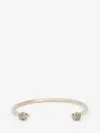 Alexander Mcqueen Thin Jeweled Twin Skull Bracelet In Gold