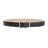 ALEXANDER MCQUEEN THIN TWIN SKULL BLACK GRAINED LEATHER BELT