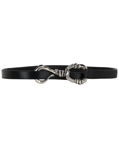 Alexander Mcqueen Thin Waist Leather Hook Belt In Black