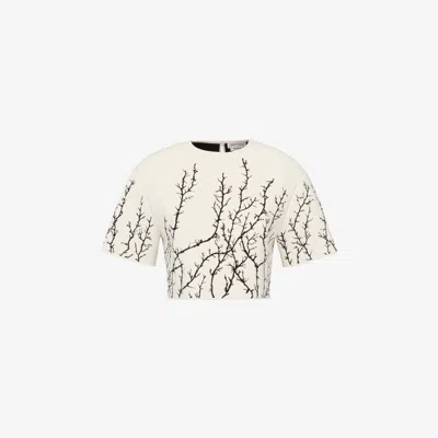 Alexander Mcqueen Thorn Branches Crop Top In Ivory/black