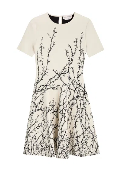 Alexander Mcqueen Thorn Branches Knitted Mini Dress In White