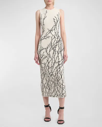 Alexander Mcqueen Mcqueen Thorn Jacquard Knit Midi Dress In White