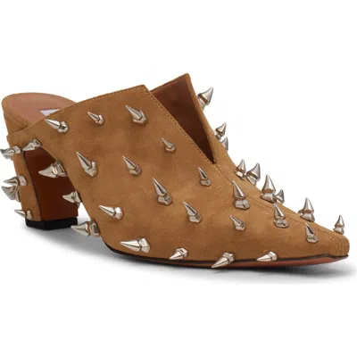 Alexander Mcqueen Thorn Studded Mule In Honey/silver