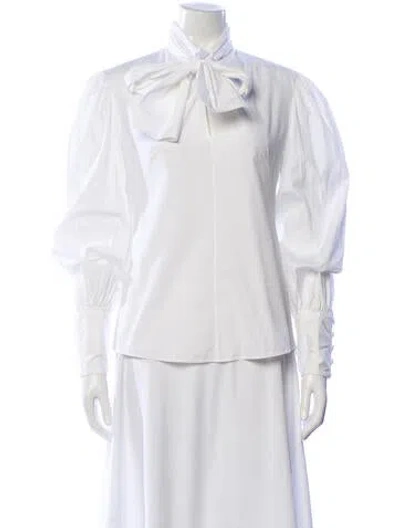 Pre-owned Alexander Mcqueen Tie Neck Long Sleeve Blouse In White