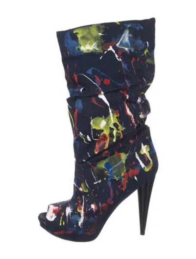 Pre-owned Alexander Mcqueen Tie-dye Print Distressed Accents Boots In Blue