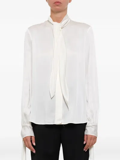Alexander Mcqueen Tie-neck Satin Shirt In White