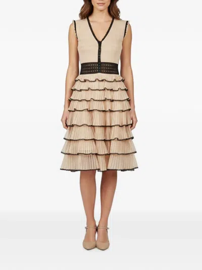 Pre-owned Alexander Mcqueen Tiered Lurex-knit Midi Dress In Neutral