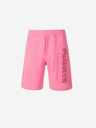 Alexander Mcqueen Bermuda Shorts With Graffiti Logo Print In Pink
