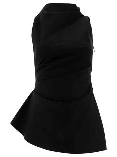 Alexander Mcqueen Draped Asymmetric Peplum Sleeveless Top In Black