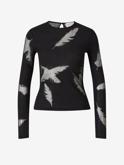 Alexander Mcqueen Top Leaves Motif In Black