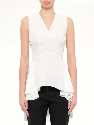 Alexander Mcqueen Peplum V-neck Top In White
