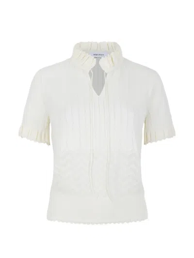 Alexander Mcqueen Lace Pointelle Knit Top Short Sleeves In Multi