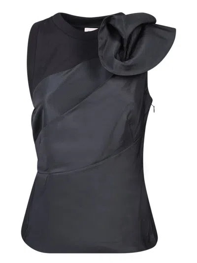 Alexander Mcqueen Ruffled Taffeta And French Cotton-terry Top In Black