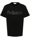 Alexander Mcqueen Black T-shirt With Glitter Logo Print In Cotton Man In Nero E Grigio