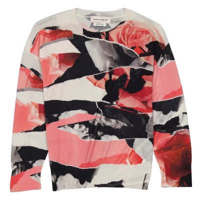 Alexander Mcqueen Torn Rose Long Sleeve Sweater In Multicolor