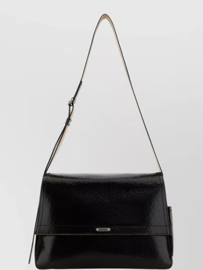 Alexander Mcqueen Black Leather The Slouch Crossbody Bag In Blackcaramelsilver